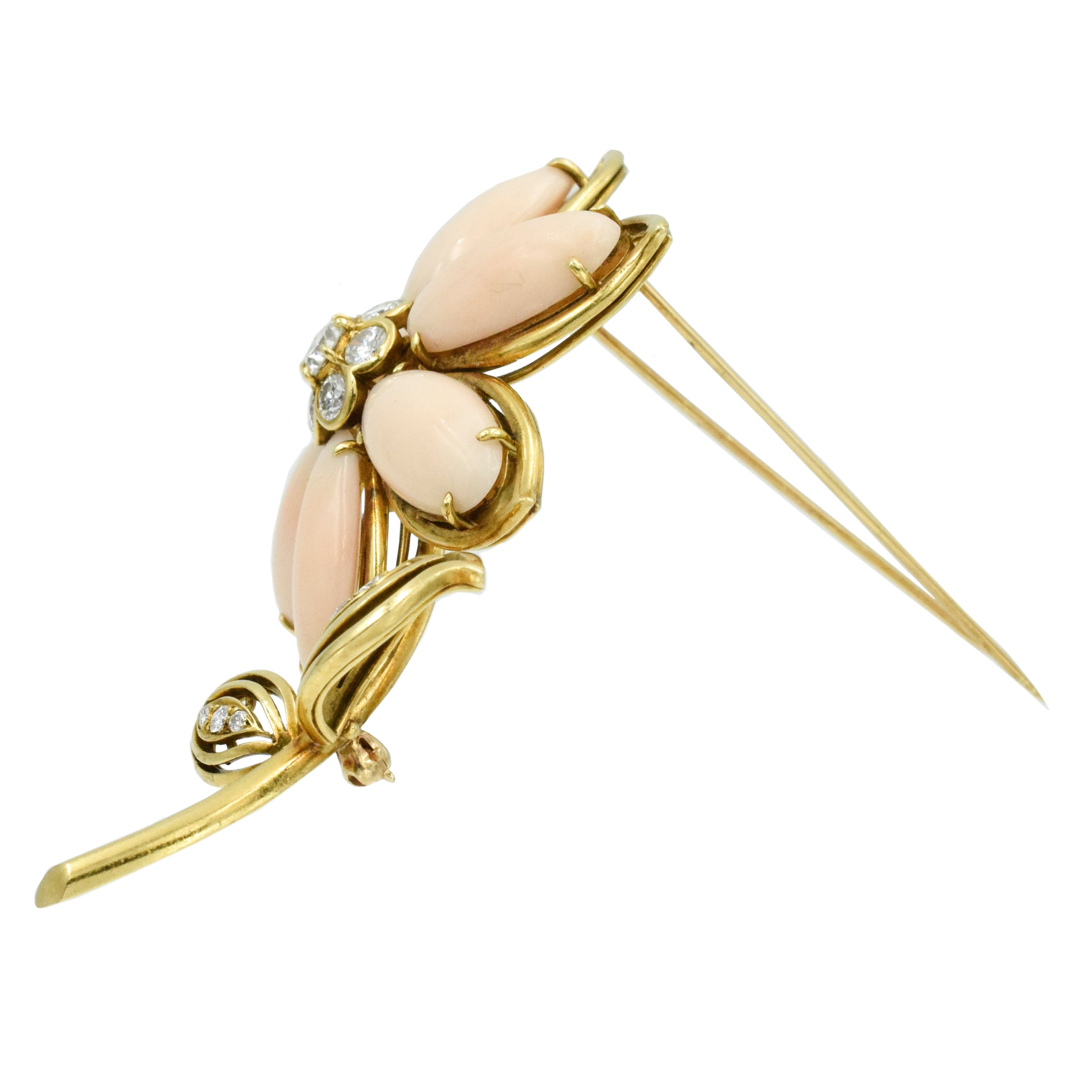 1980's Angel Coral & Diamond Flower Brooch by Van Cleef & Arpels