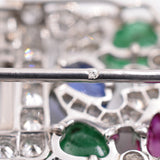 1920's Diamond, Sapphire, Ruby & Emerald Chinese Key Brooch