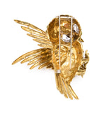 Diamond, Ruby & Enamel Owl Brooch in 18k Yellow Gold