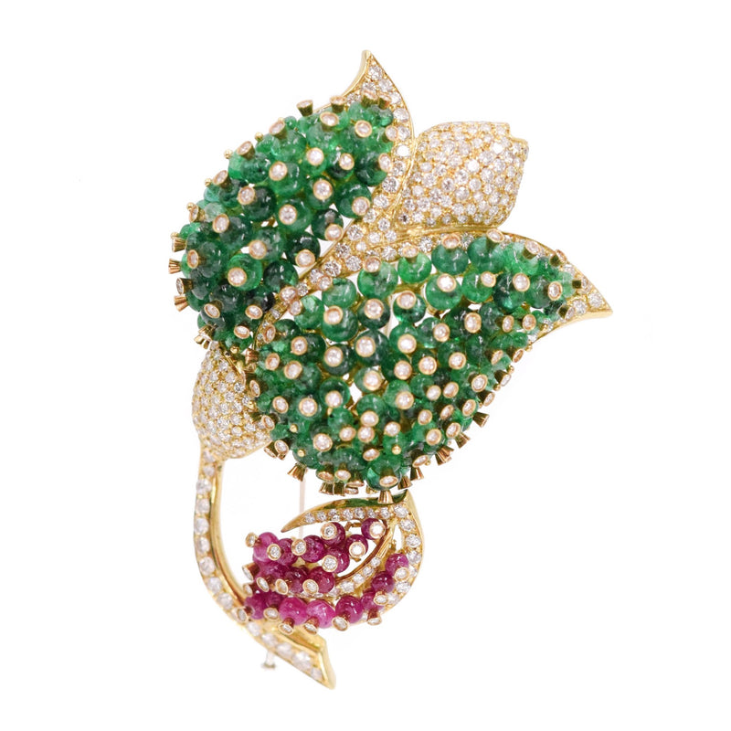 1970's Emerald, Ruby & Diamond Tulip Brooch by Giovane