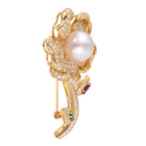 4.60ct Diamond, Pearl, Ruby & Emerald Cinquefoil Flower Brooch