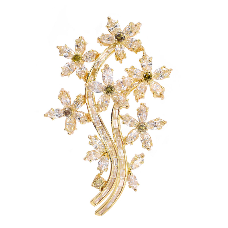 Colored & White Diamond Climbing Clematis Flower Brooch