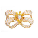 10.20ct Yellow & White Diamond Bow Brooch in 18k Yellow Gold