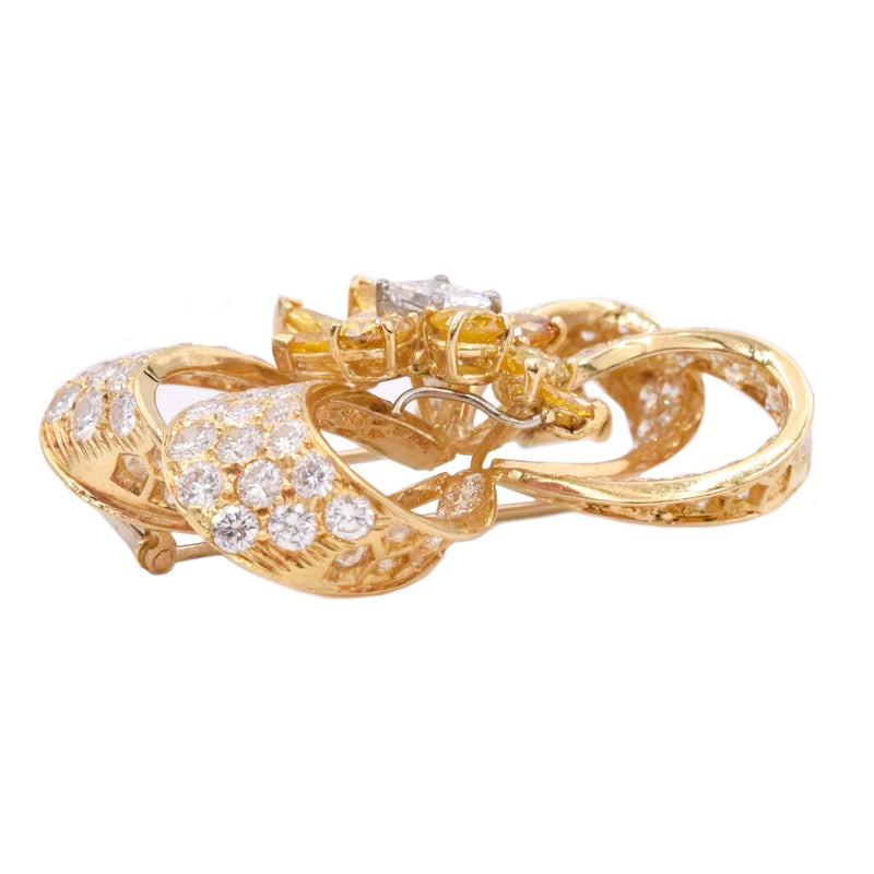 10.20ct Yellow & White Diamond Bow Brooch in 18k Yellow Gold