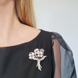 5.20ct Diamond & 1.50ct Ruby Flower Brooch in Platinum