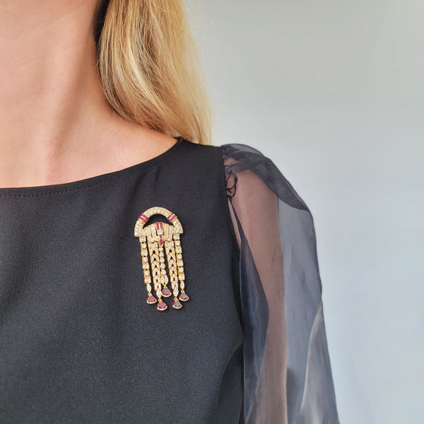 Art Deco Inspired Diamond & Ruby Brooch & Lapel Pin