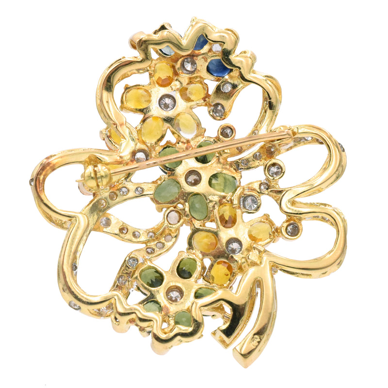 2ct Diamond & 4.7ct Multicolor Gems Flower Brooch & Pendant