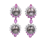 Pearl, 17.25ct Diamond, 18ct Pink Sapphires Pendant Earrings & Brooch Set