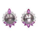 Pearl, 17.25ct Diamond, 18ct Pink Sapphires Pendant Earrings & Brooch Set