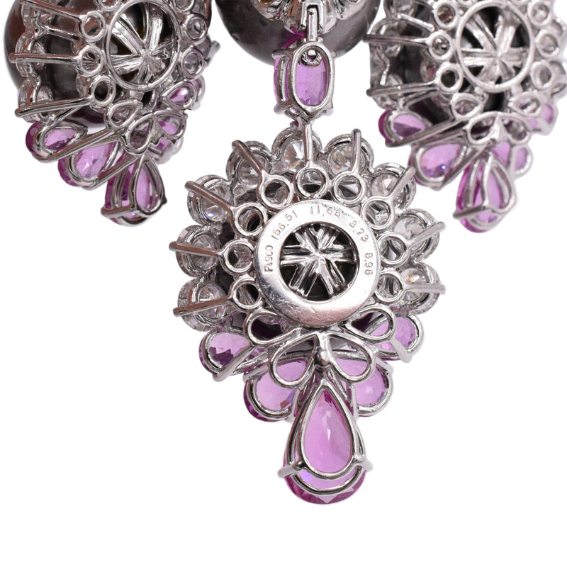 Pearl, 17.25ct Diamond, 18ct Pink Sapphires Pendant Earrings & Brooch Set