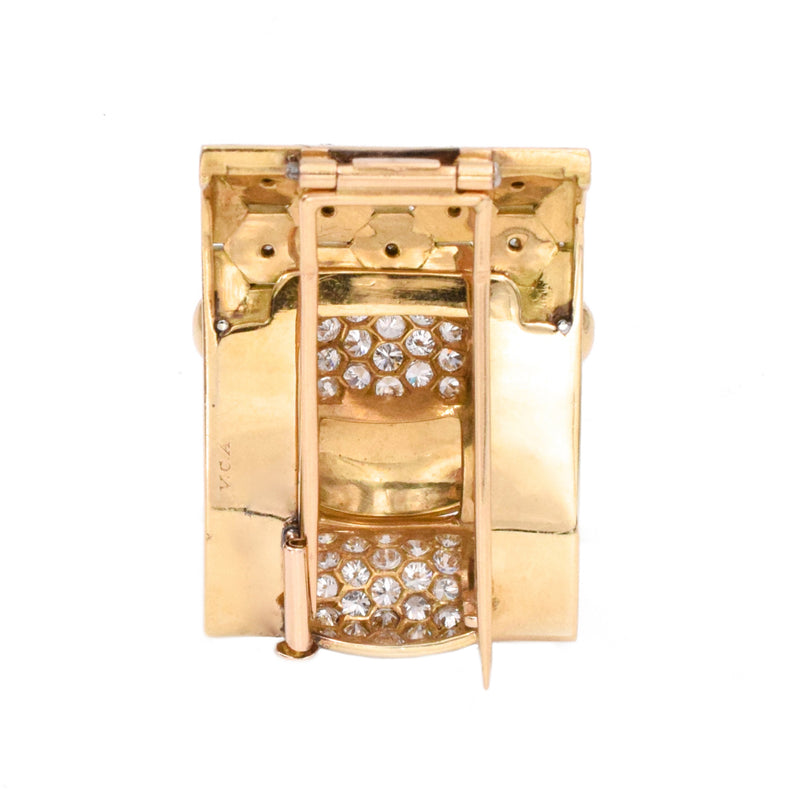 1940 Van Cleef & Arpels Retro Ludo Hexagone Diamond Gold Double Clips