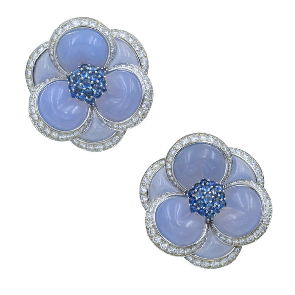 Pair of Chalcedony, Sapphire & Diamond Brooches by Van Cleef & Arpels