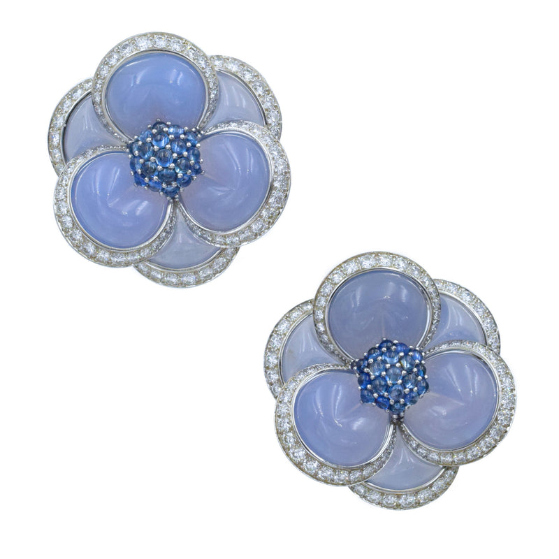Pair of Chalcedony, Sapphire & Diamond Brooches by Van Cleef & Arpels