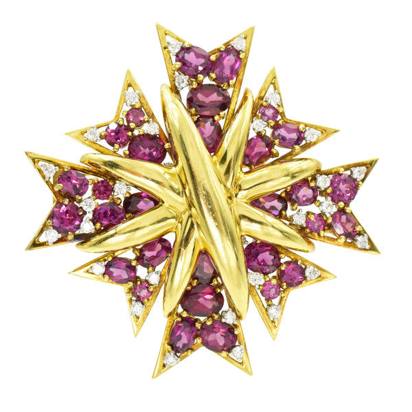 Verdura Garnet & Diamond Maltese Cross Brooch