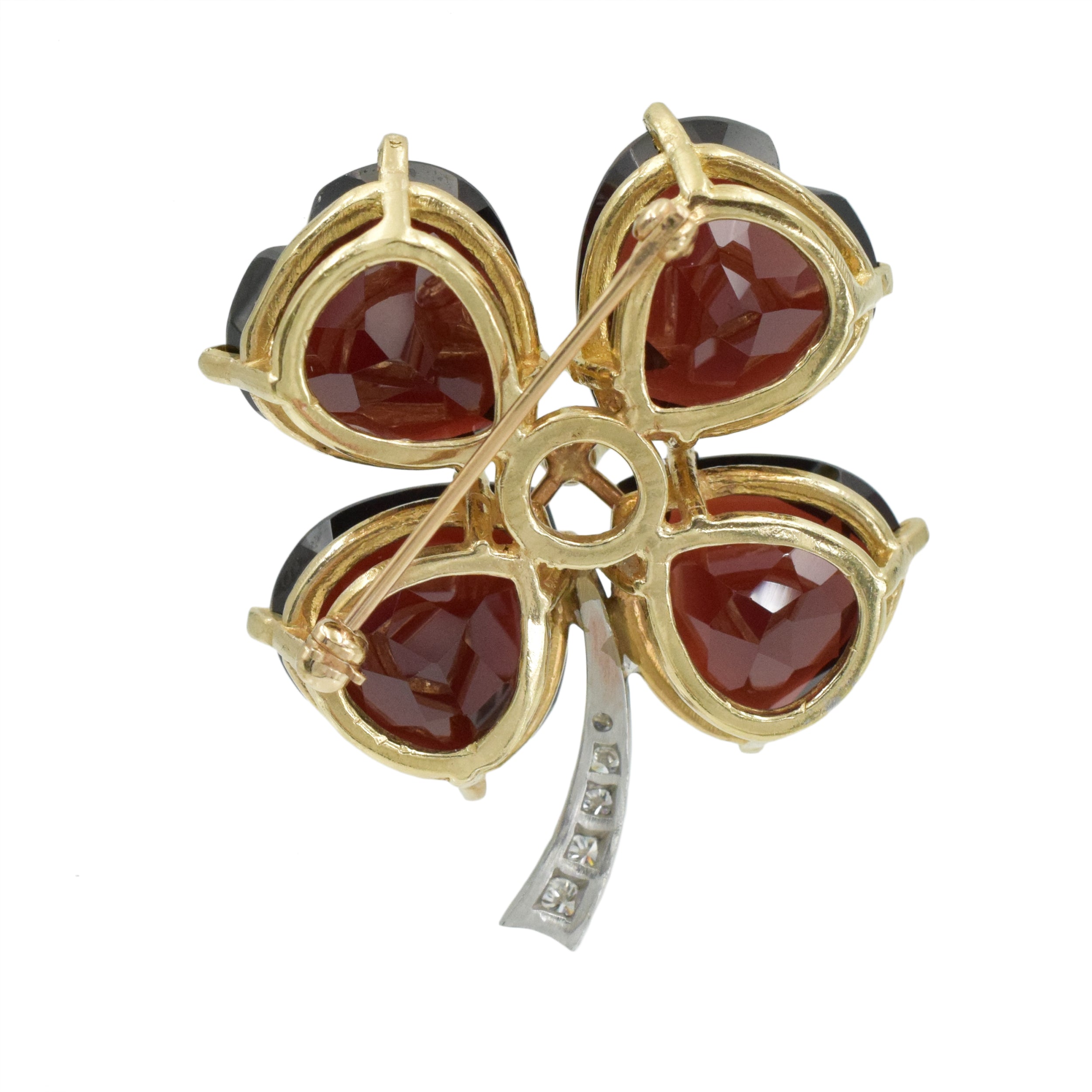 Set of Garnet, Smokey Topaz & Diamond Clover Brooches