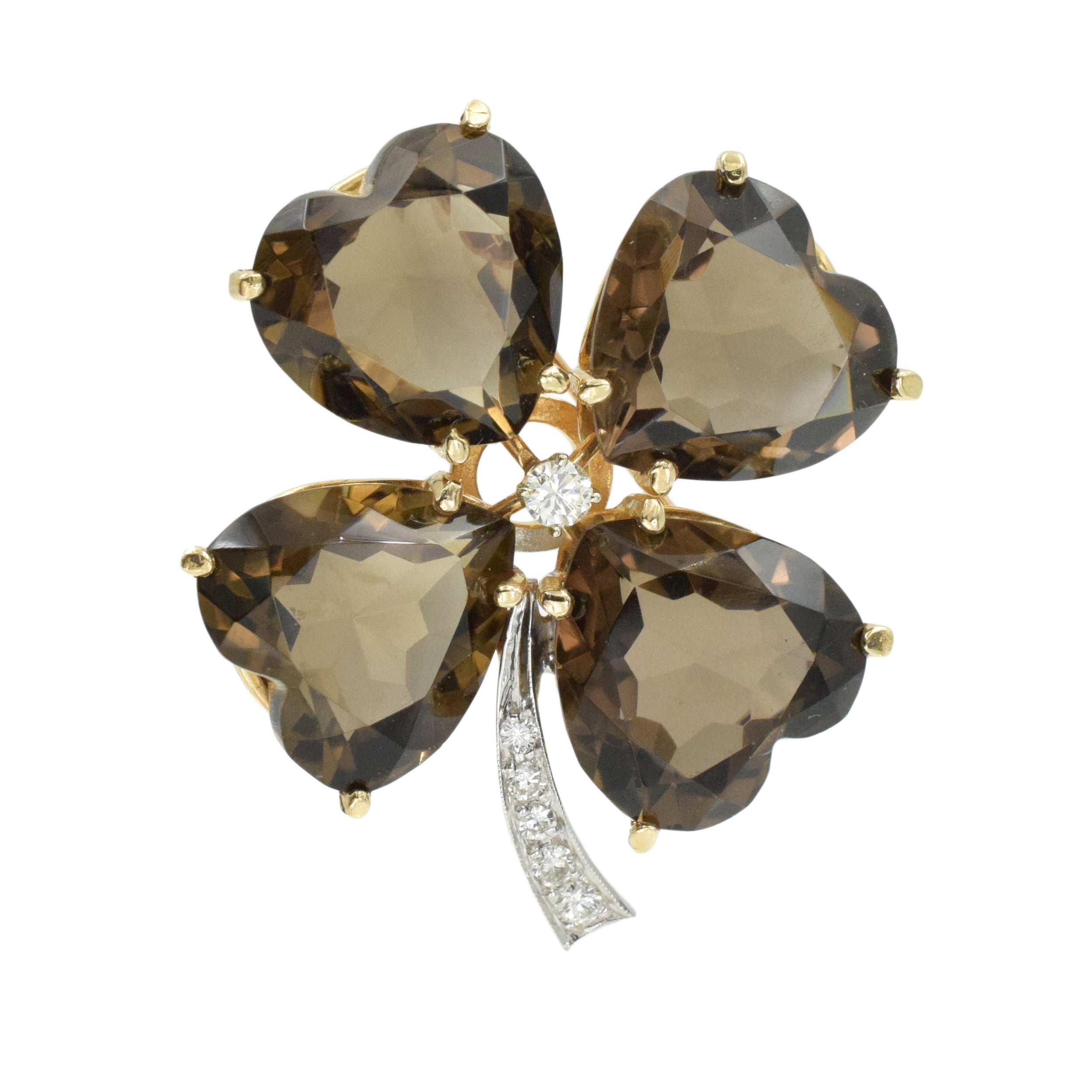 Set of Garnet, Smokey Topaz & Diamond Clover Brooches