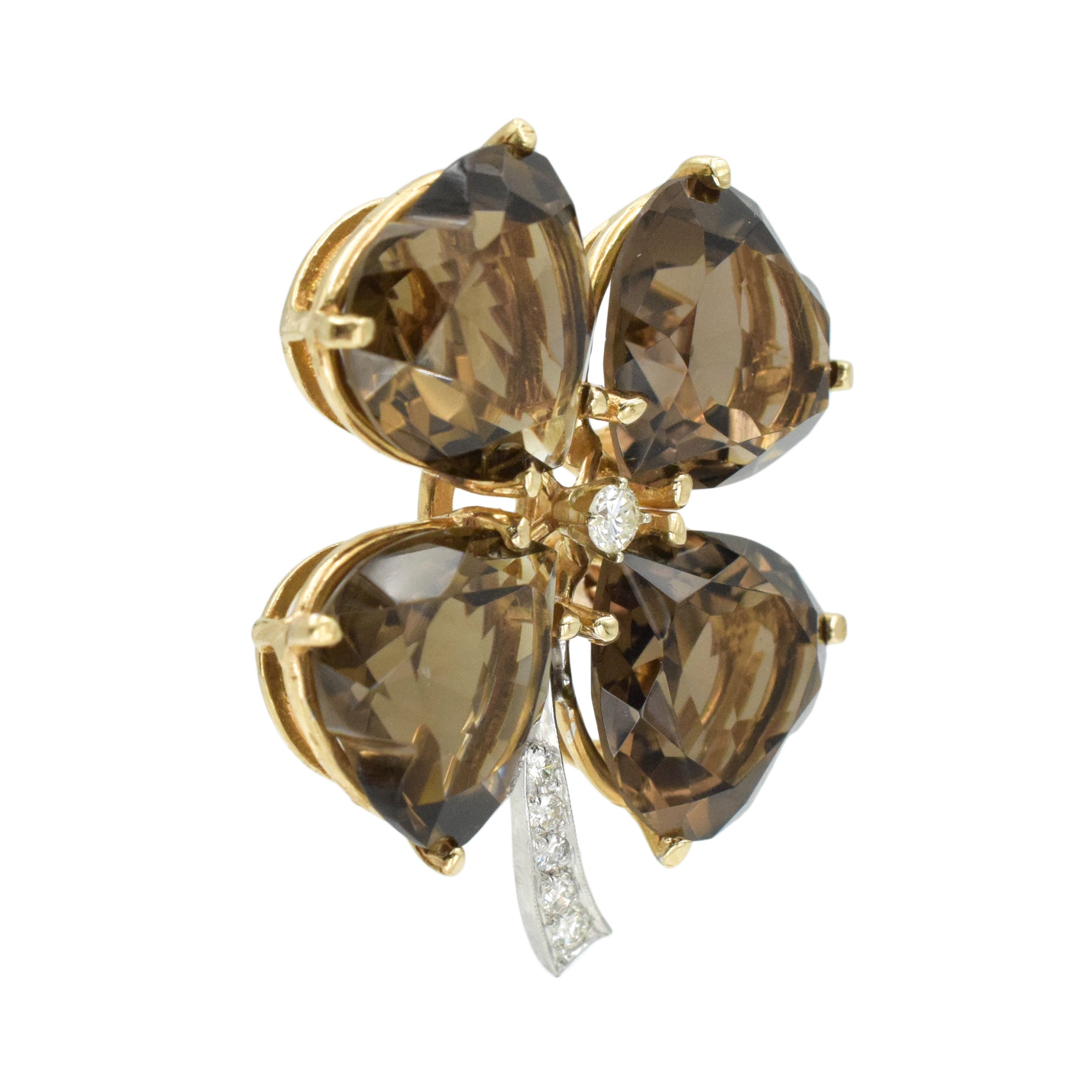 Set of Garnet, Smokey Topaz & Diamond Clover Brooches