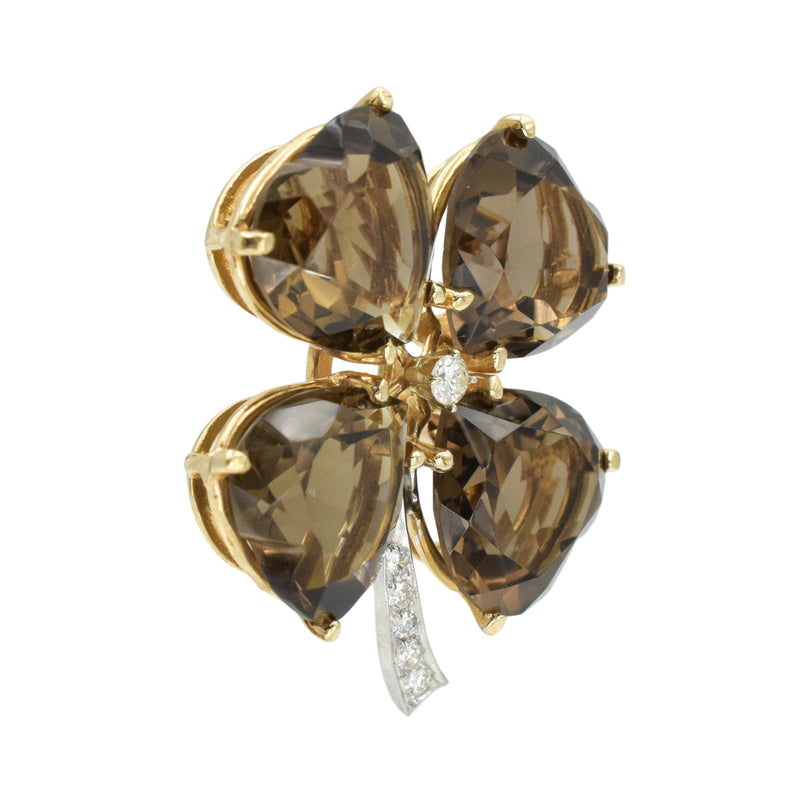Set of Garnet, Smokey Topaz & Diamond Clover Brooches