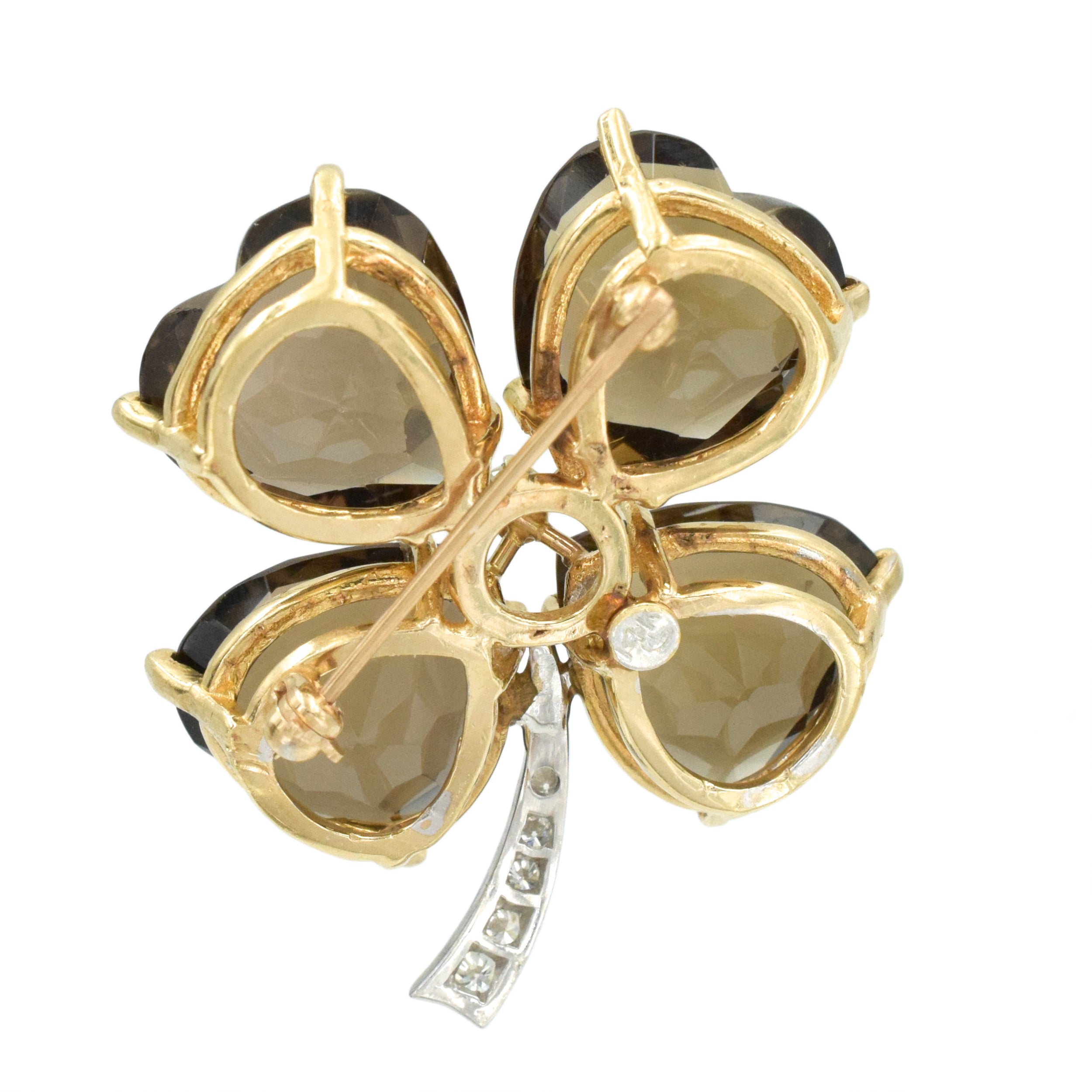 Set of Garnet, Smokey Topaz & Diamond Clover Brooches