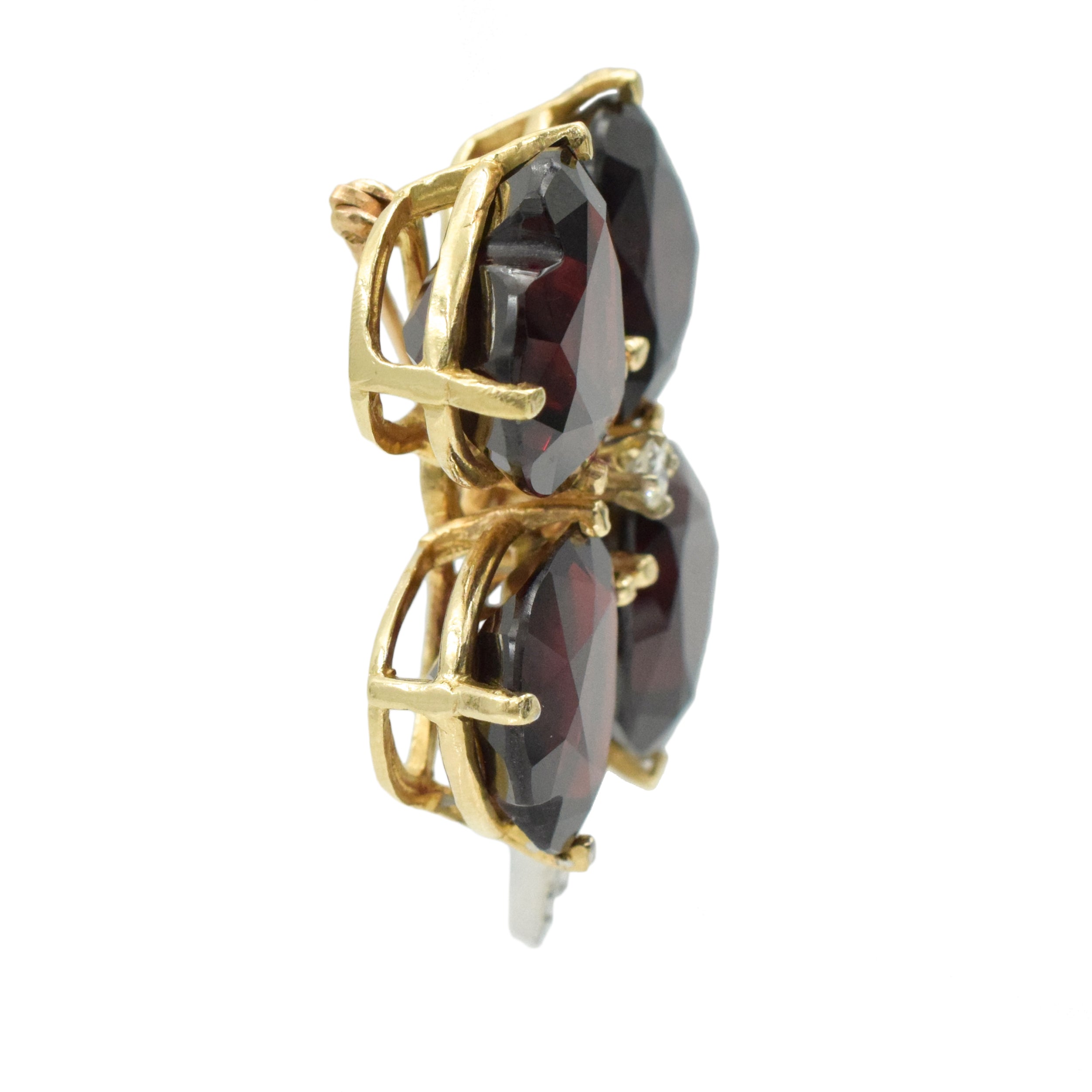 Set of Garnet, Smokey Topaz & Diamond Clover Brooches