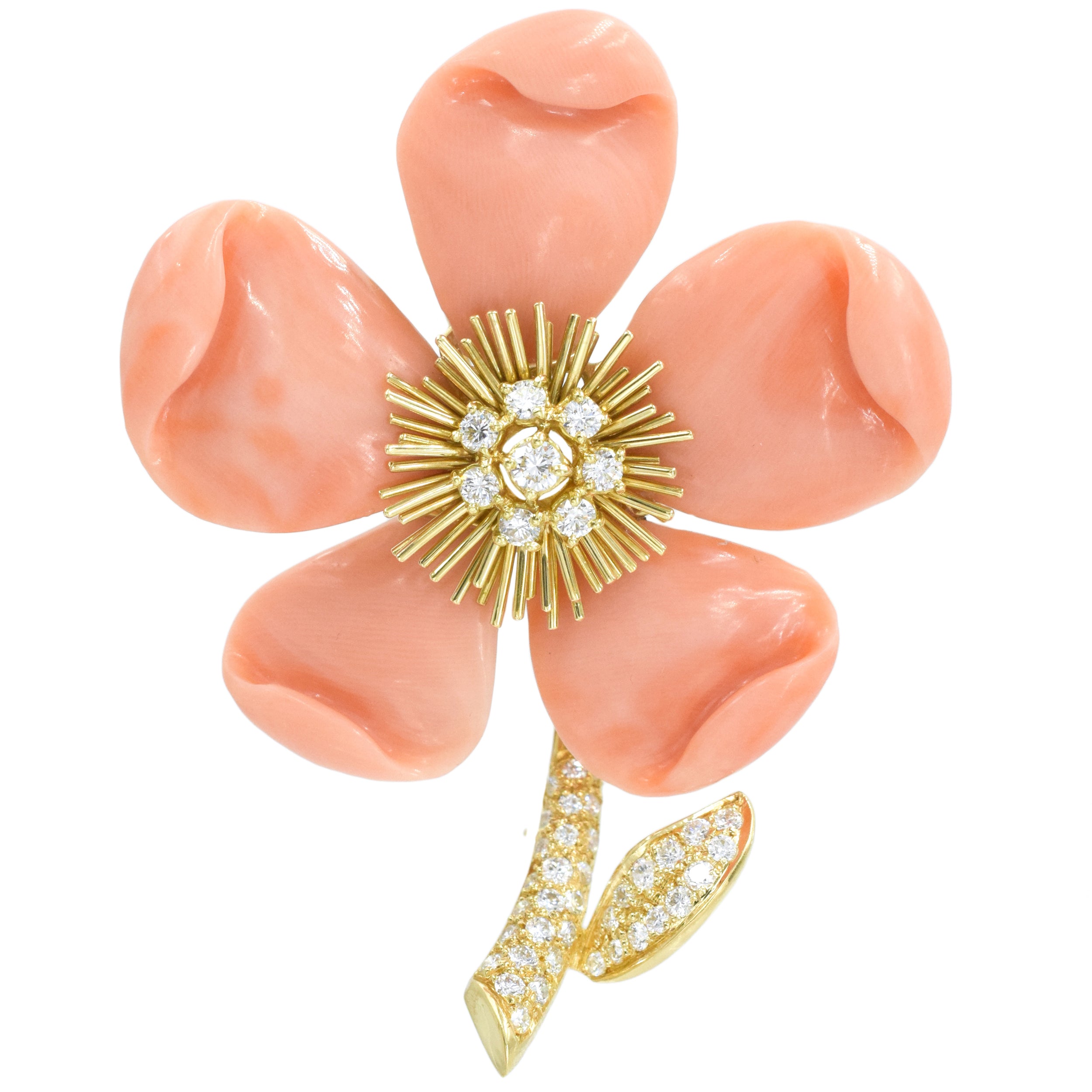 Van Cleef & Arpels Coral & Diamond "Clematis" Brooch
