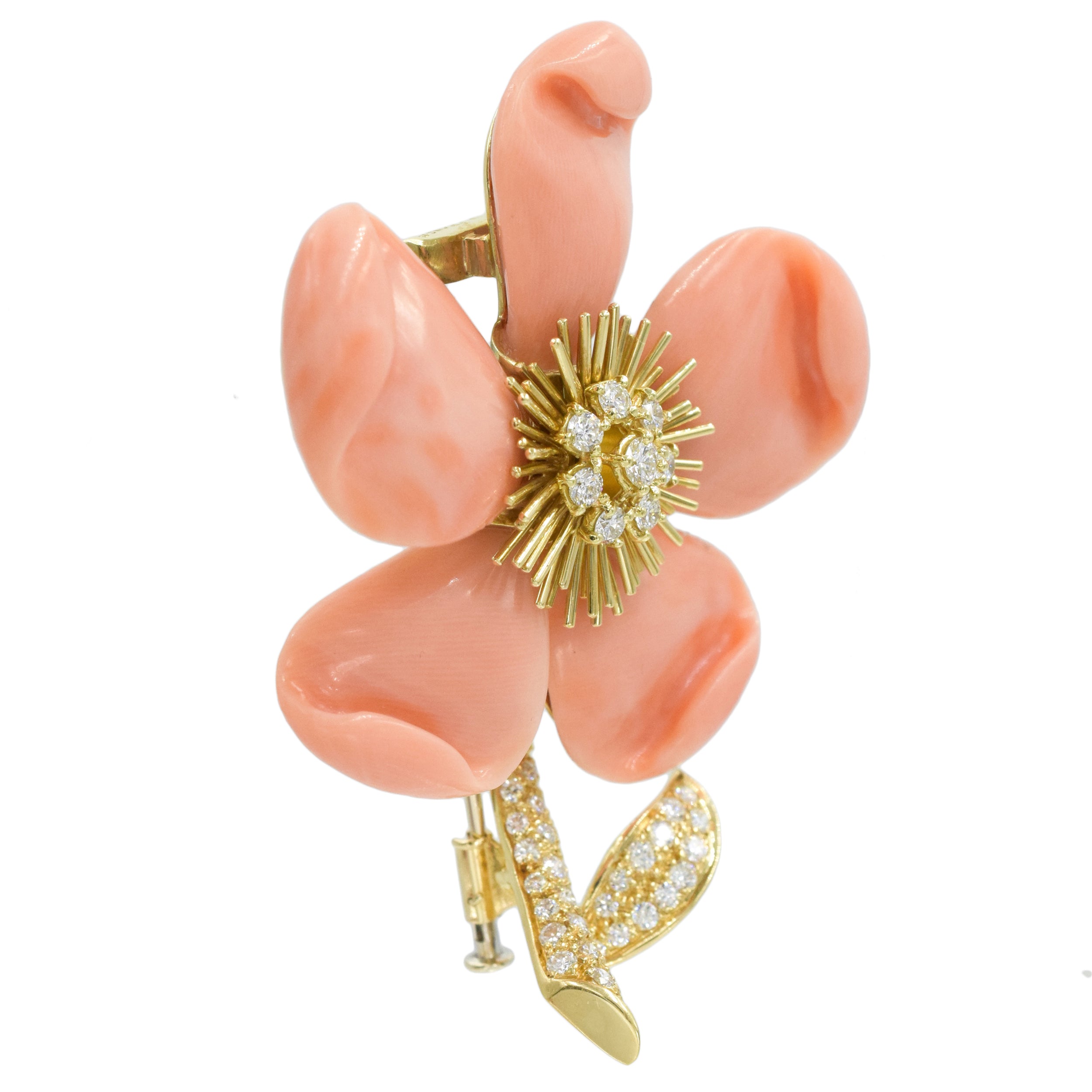 Van Cleef & Arpels Coral & Diamond "Clematis" Brooch