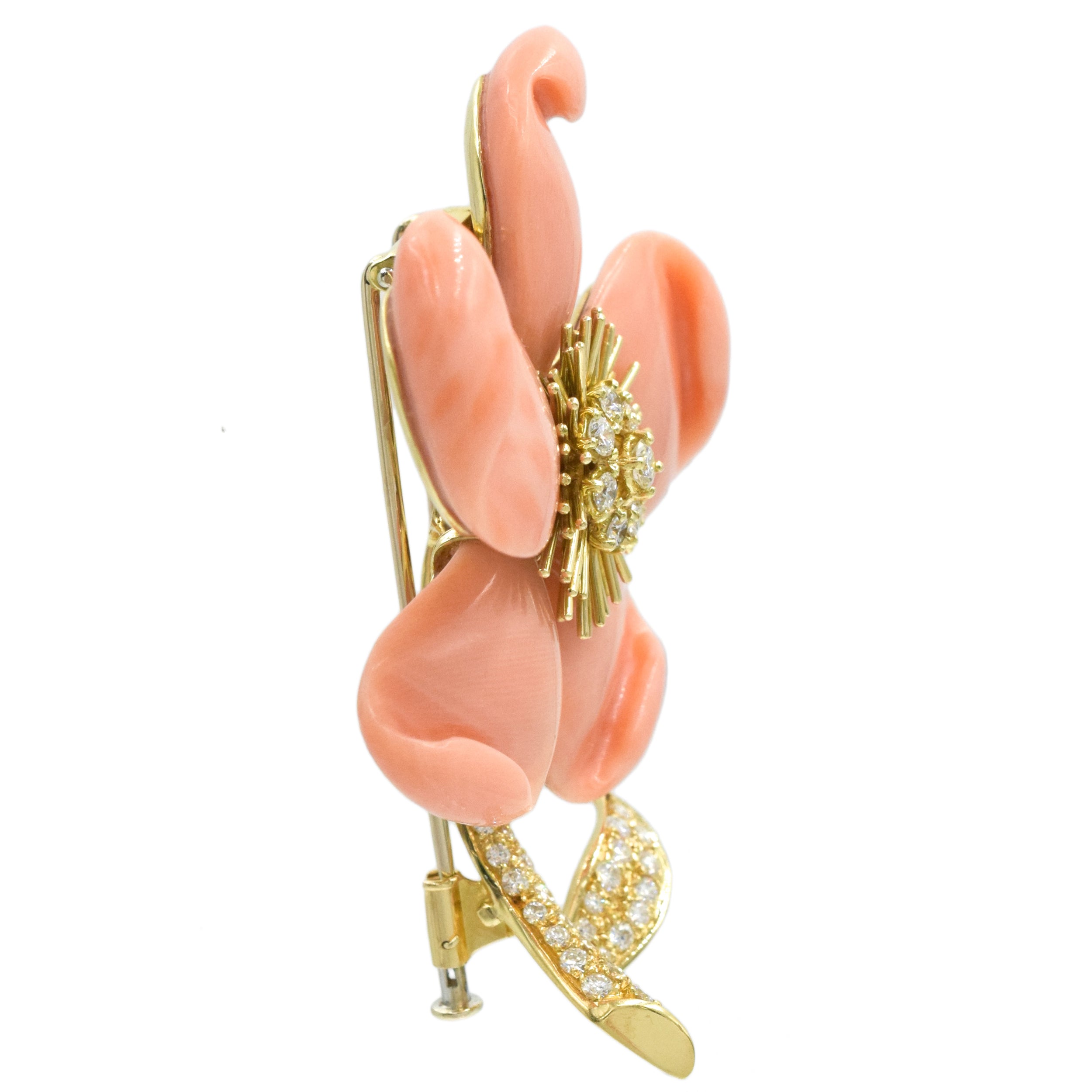 Van Cleef & Arpels Coral & Diamond "Clematis" Brooch