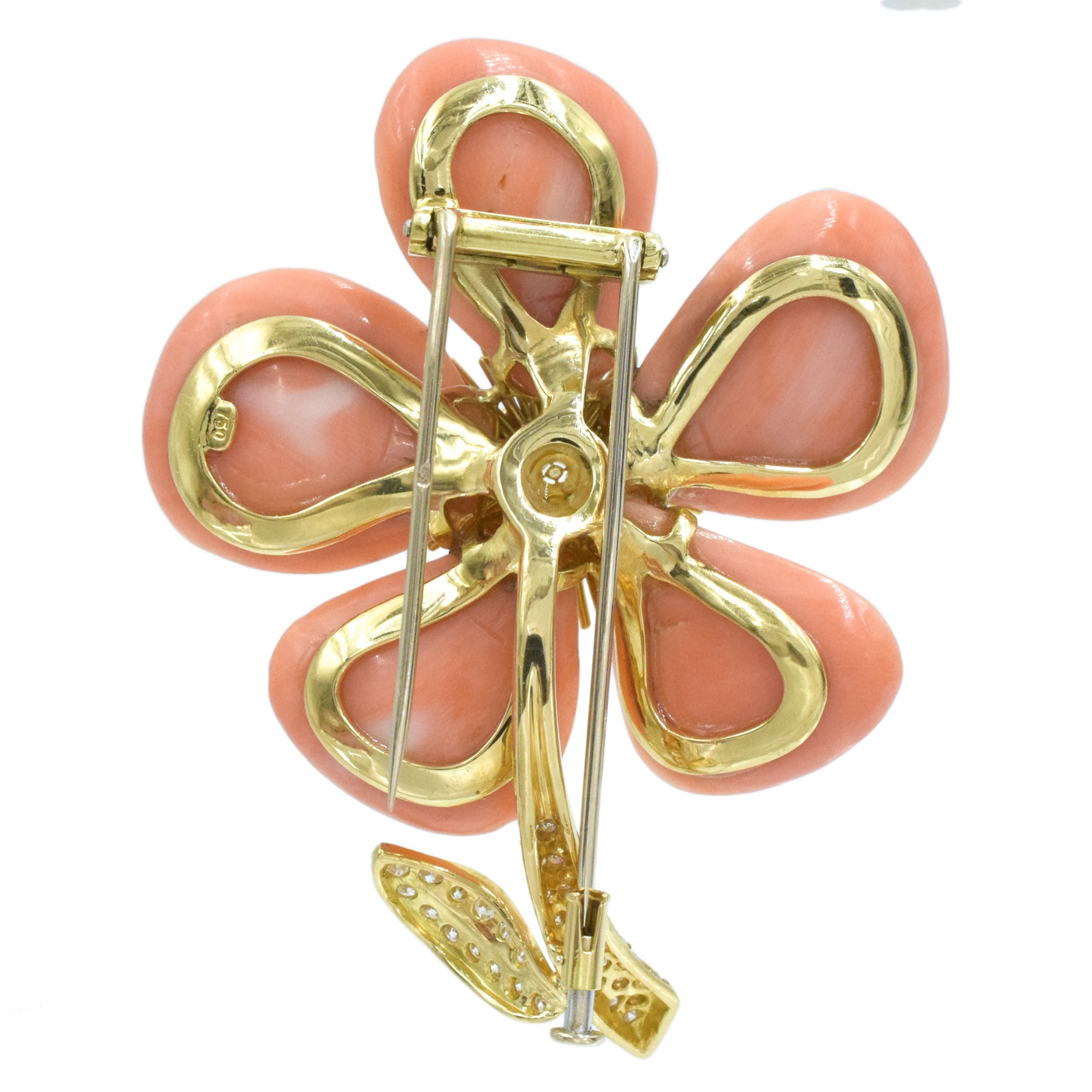 Van Cleef & Arpels Coral & Diamond "Clematis" Brooch