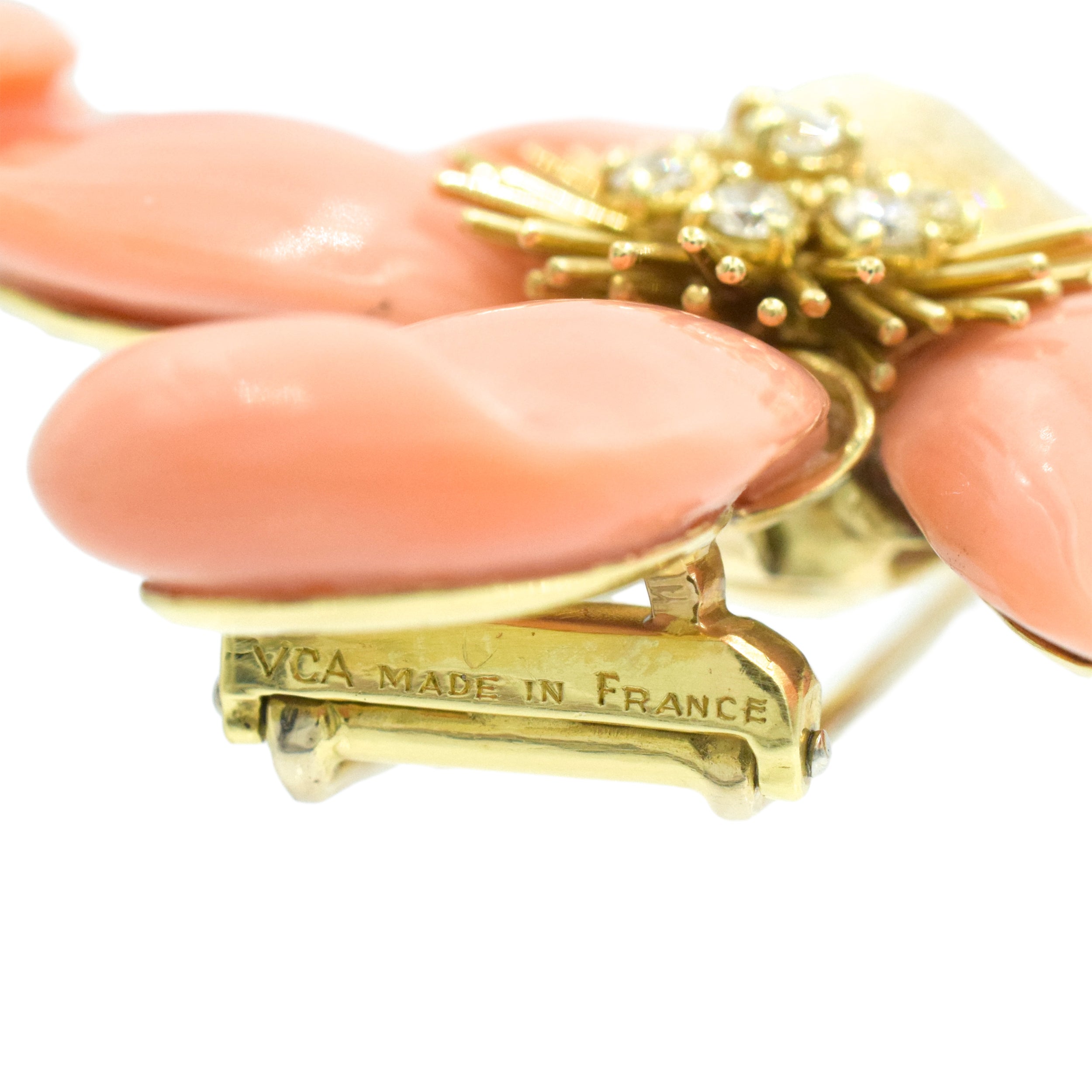 Van Cleef & Arpels Coral & Diamond "Clematis" Brooch