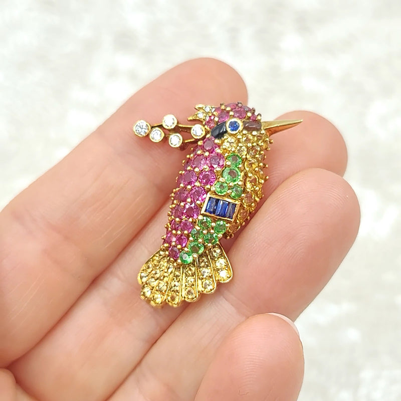 Diamond & Gemstones Hummingbird Brooch