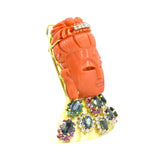 Carved Coral & Gemstone Buddha Brooch & Pendant
