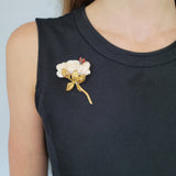 Angel Skin Coral Rose Brooch in Yellow Gold