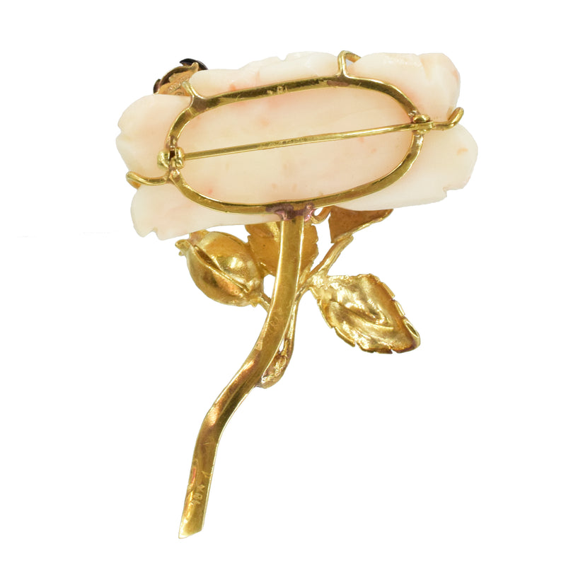 Angel Skin Coral Rose Brooch in Yellow Gold