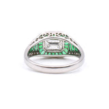 Art Deco Style Diamond & Emerald Engagement Ring in Platinum