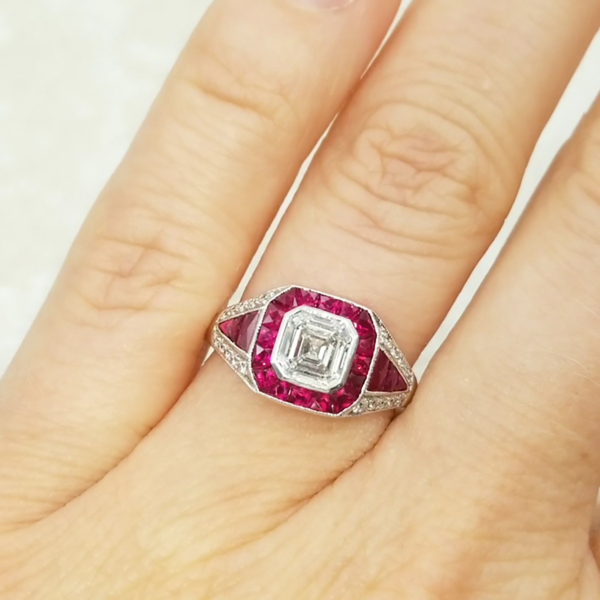 Art Deco Style Ruby & Diamond Engagement Ring