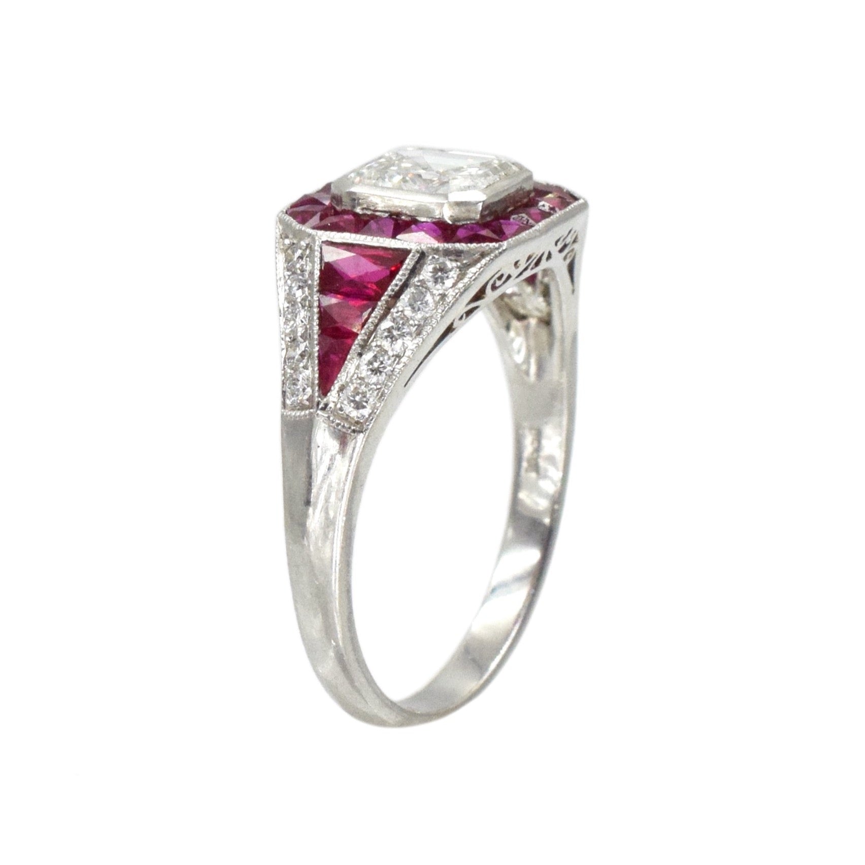 Art Deco Style Ruby & Diamond Engagement Ring