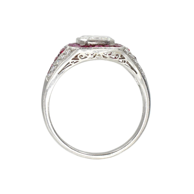 Art Deco Style Ruby & Diamond Engagement Ring