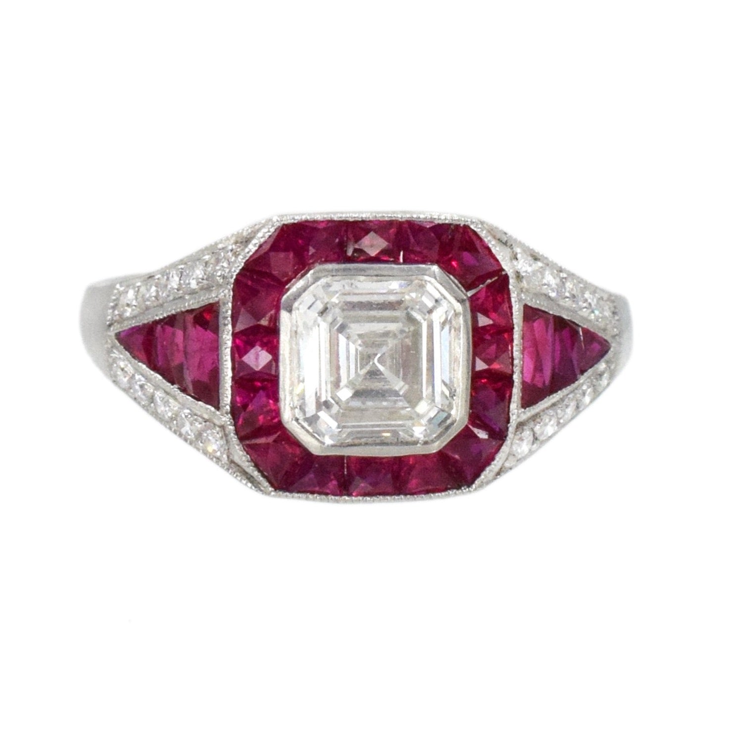 Art Deco Style Ruby & Diamond Engagement Ring