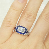Art Deco Style Sapphire & Diamond Engagement Ring