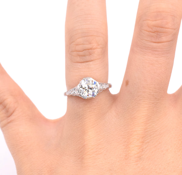 Art Deco Inspired 1.70ct Solitaire with Accents Diamond Engagement Ring