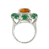 Orange Sapphire, Emerald & Diamond Ring