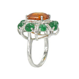 Orange Sapphire, Emerald & Diamond Ring