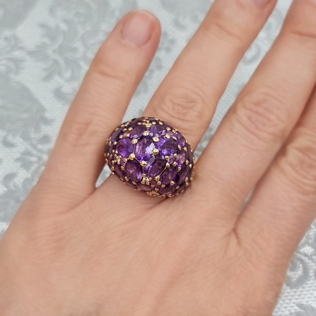 Amethyst & Diamond Cocktail Ring in 18k Rose Gold