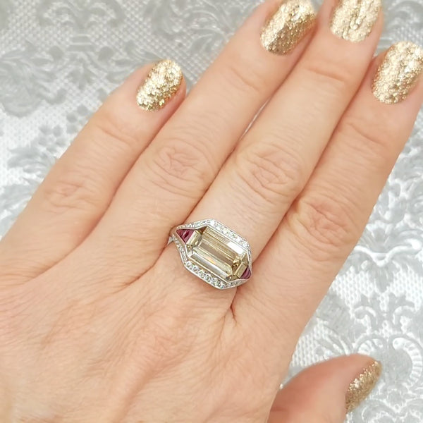 Art Deco Style 3.45ct Diamond & Ruby Ring in Platinum