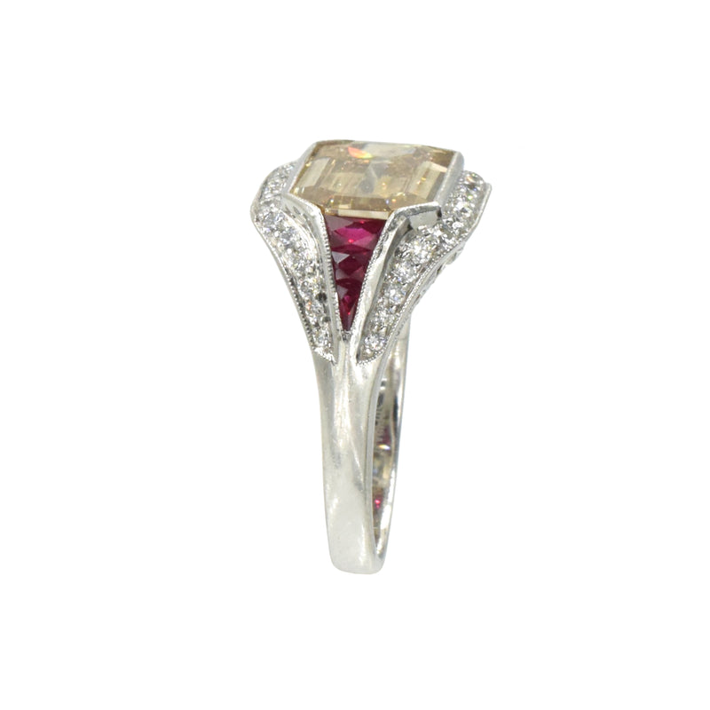 Art Deco Style 3.45ct Diamond & Ruby Ring in Platinum