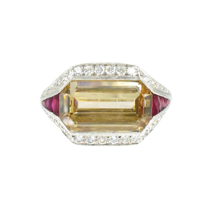 Art Deco Style 3.45ct Diamond & Ruby Ring in Platinum