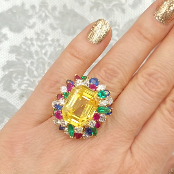 Oscar Heyman Yellow Sapphire & Diamonds Tutti Frutti Cocktail Ring
