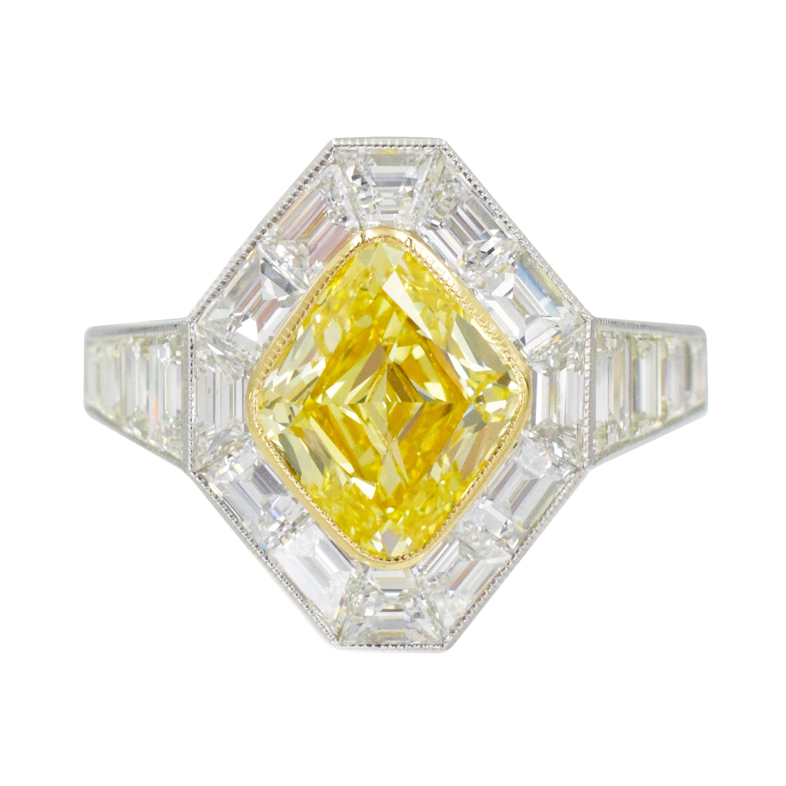 2.05ct Fancy Intense Yellow Diamond and White Diamond Ring