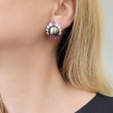 Pearl, 17.25ct Diamond, 18ct Pink Sapphires Pendant Earrings & Brooch Set