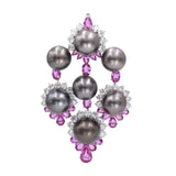 Pearl, 17.25ct Diamond, 18ct Pink Sapphires Pendant Earrings & Brooch Set